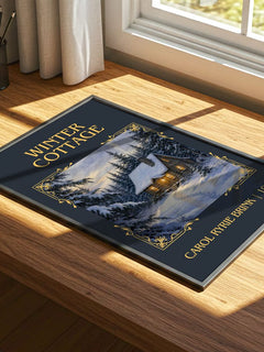 Winter Cottage Classic Book Art Print by Carol Ryrie Brink – print on a sunlit desk