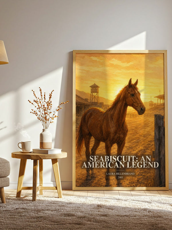 Seabiscuit: An American Legend watercolour print in frame leaning in hallway – non fiction wall art