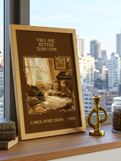 Two Are Better Than One Classic Book Art Print by Carol Ryrie Brink – framed print on a city-view windowsill