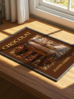 Chocolat Classic Book Art Print by Joanne Harris – print on a sunlit desk