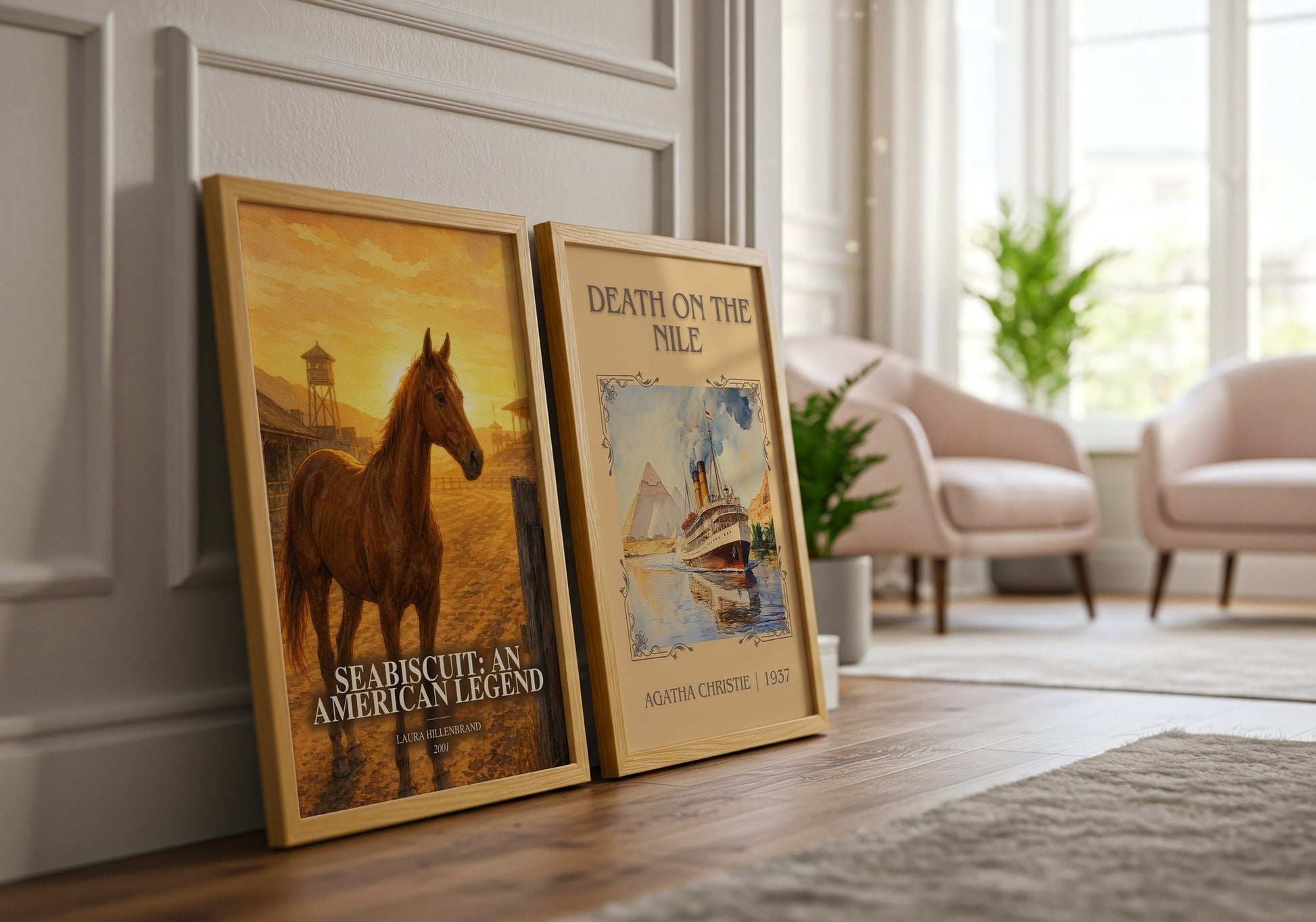 Seabiscuit: An American Legend watercolour print framed by window – literary home decor
