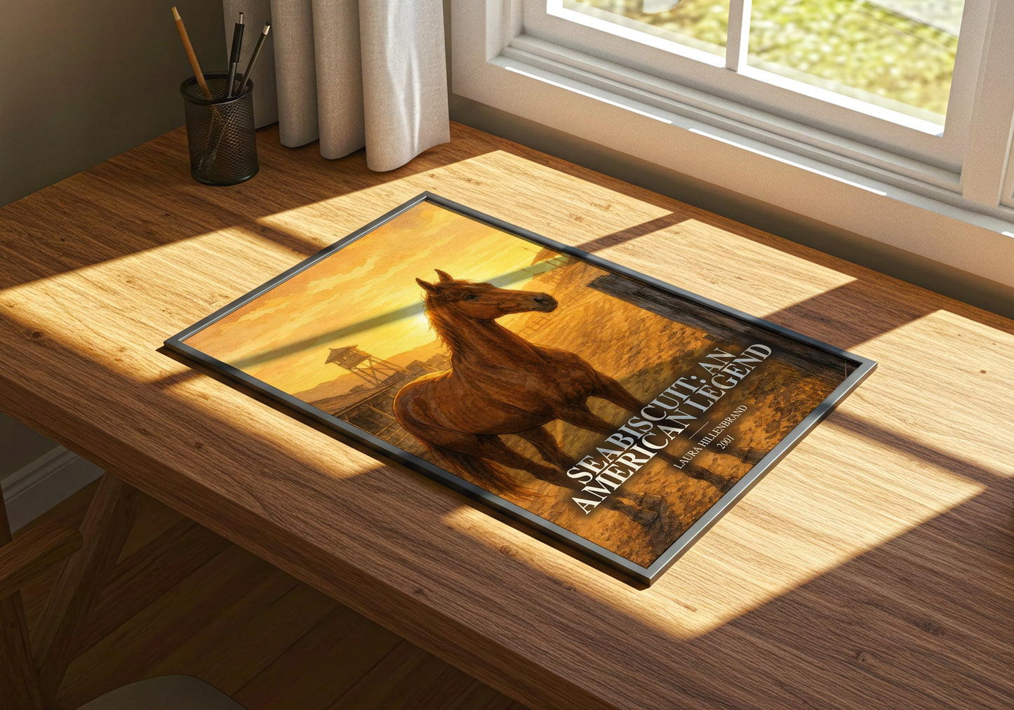 Seabiscuit: An American Legend watercolour book poster framed on wall – non fiction wall art