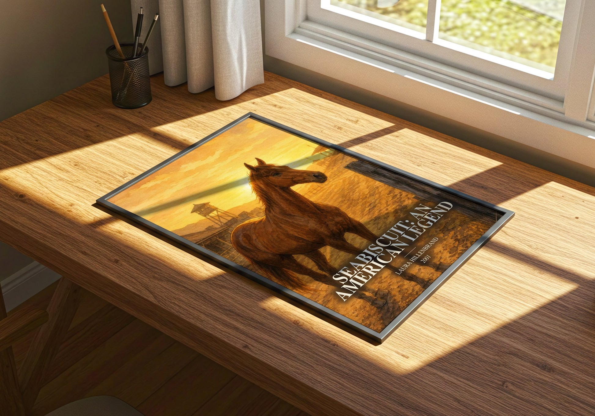 Seabiscuit: An American Legend watercolour book poster framed on wall – non fiction wall art