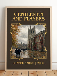 Gentlemen and players Classic Book Art Print by Joanne Harris – framed print leaning on a wooden floor