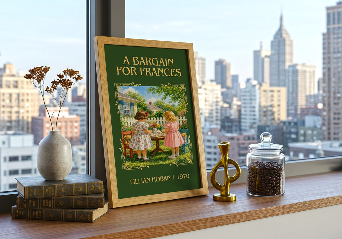 A Bargain for Frances Classic Book Art Print by Lillian Hoban – framed print on a city-view windowsill