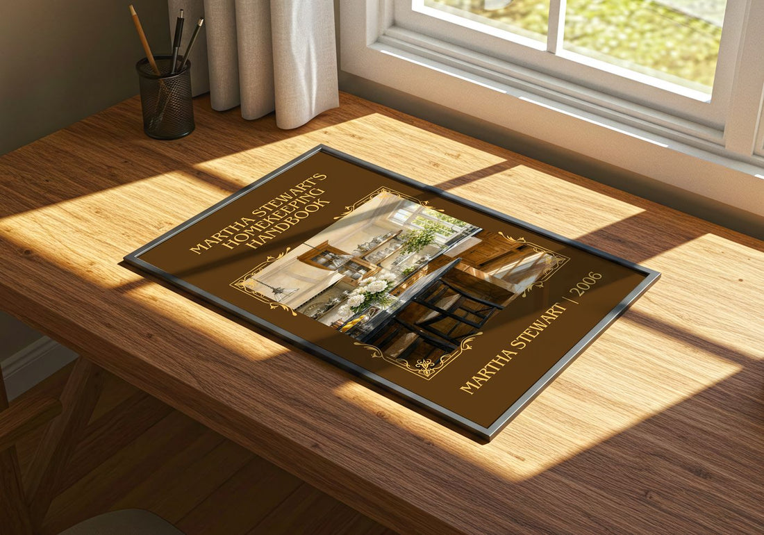 Martha Stewart's Homekeeping Handbook Classic Book Art Print by Martha Stewart – print on a sunlit desk