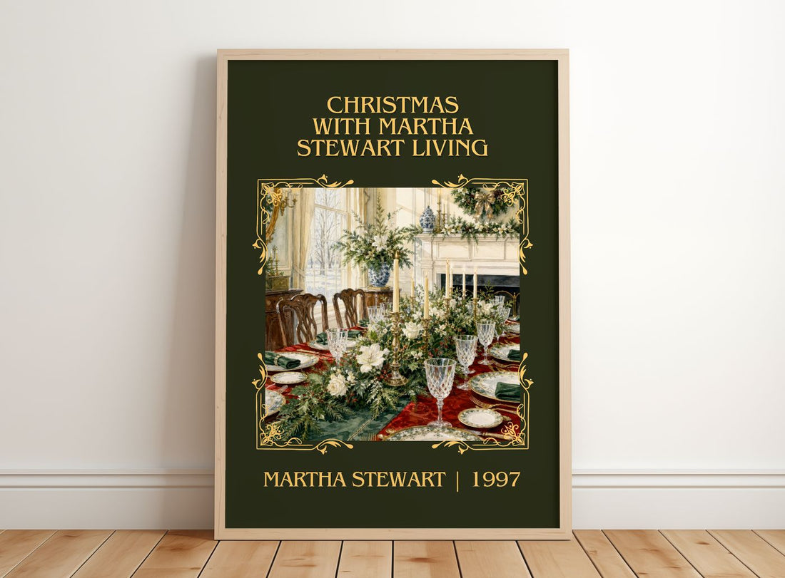 Christmas with Martha Stewart living Classic Book Art Print by Martha Stewart – framed print leaning on a wooden floor