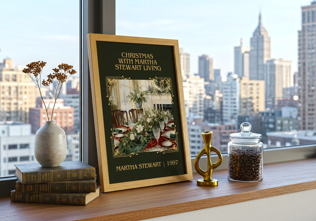 Christmas with Martha Stewart living Classic Book Art Print by Martha Stewart – framed print on a city-view windowsill