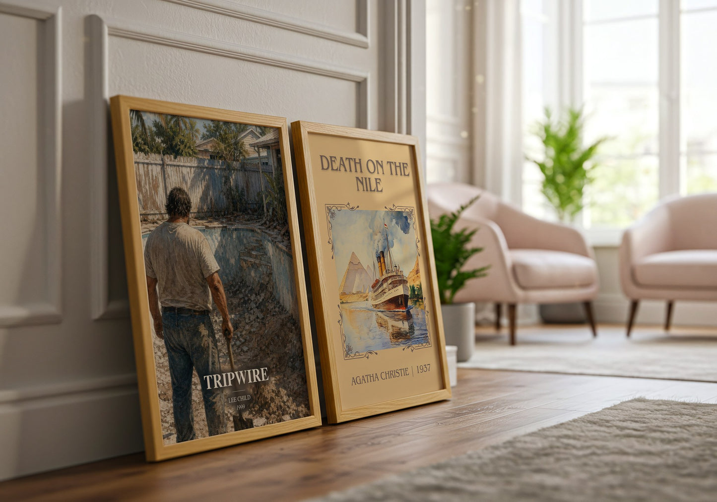 Tripwire watercolour print framed by window – literary home decor