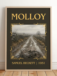 Molloy Classic Book Art Print by Samuel Beckett – framed print leaning on a wooden floor