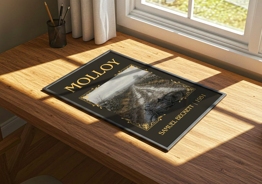 Molloy Classic Book Art Print by Samuel Beckett – print on a sunlit desk