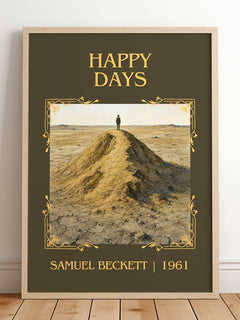 Happy days Classic Book Art Print by Samuel Beckett – framed print leaning on a wooden floor