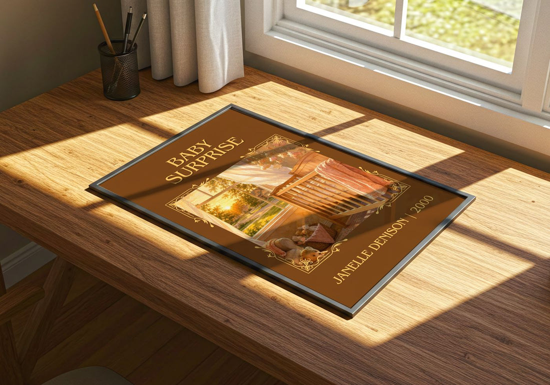 Baby Surprise Classic Book Art Print by Janelle Denison – print on a sunlit desk