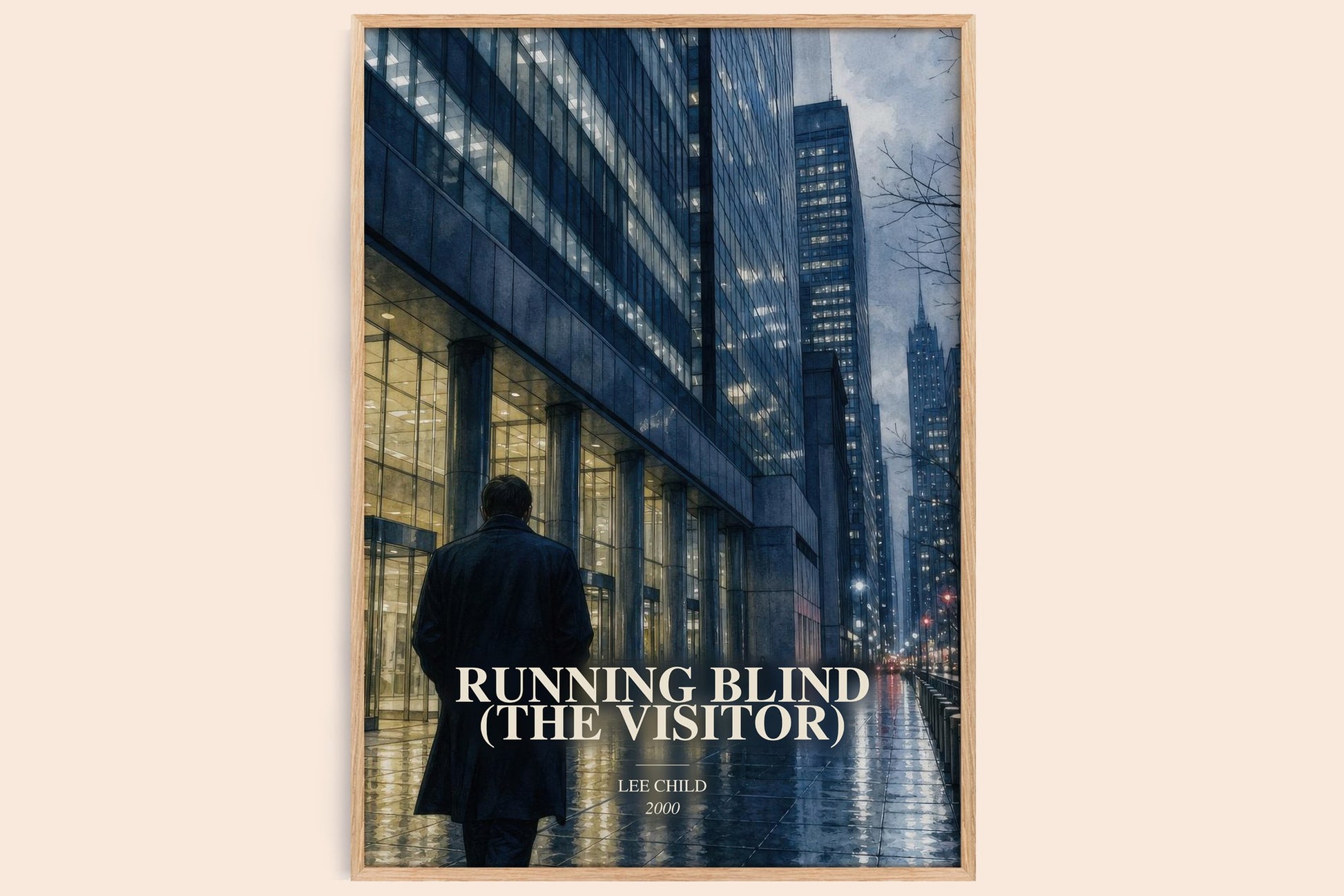 Running Blind (The Visitor) watercolour book poster by Lee Child – framed literary art print