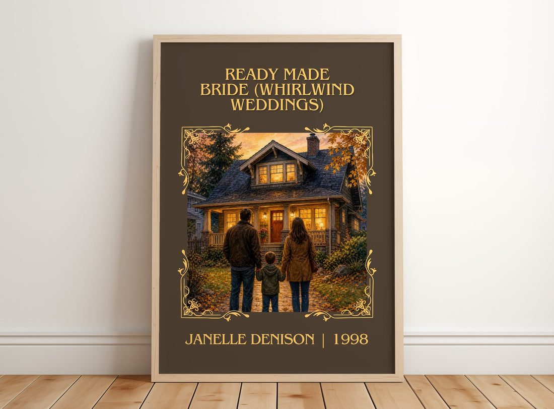 Ready Made Bride  (Whirlwind Weddings) Classic Book Art Print by Janelle Denison – framed print leaning on a wooden floor
