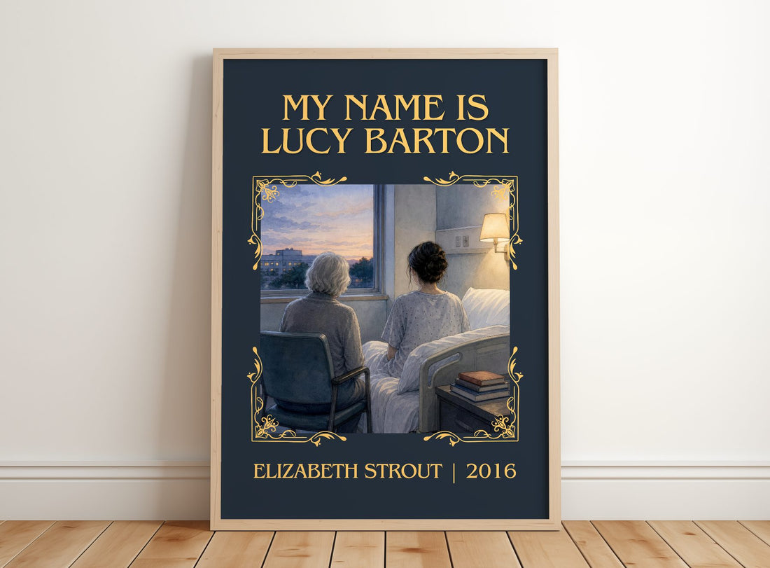 My Name is Lucy Barton Classic Book Art Print by Elizabeth Strout – framed print leaning on a wooden floor
