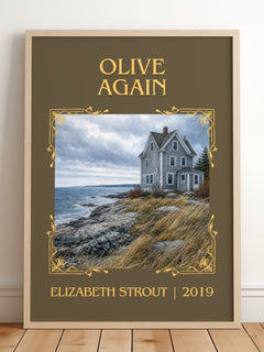 Olive Again Classic Book Art Print by Elizabeth Strout – framed print leaning on a wooden floor