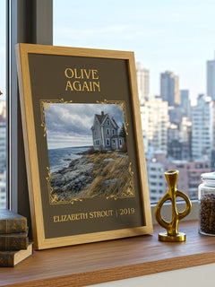 Olive Again Classic Book Art Print by Elizabeth Strout – framed print on a city-view windowsill