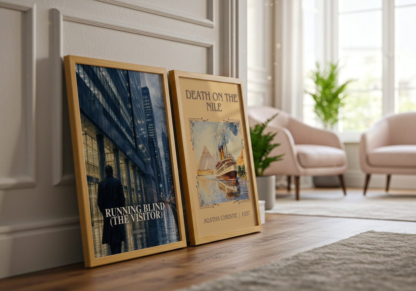 Running Blind (The Visitor) watercolour print framed by window – literary home decor