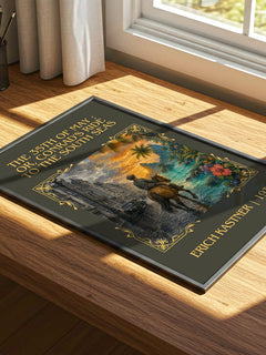 The 35th of May ; or, Conrad's ride to the South seas Classic Book Art Print by Erich Kästner – print on a sunlit desk