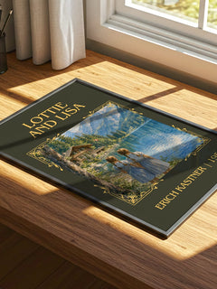 Lottie and Lisa Classic Book Art Print by Erich Kästner – print on a sunlit desk