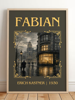 Fabian Classic Book Art Print by Erich Kästner – framed print leaning on a wooden floor