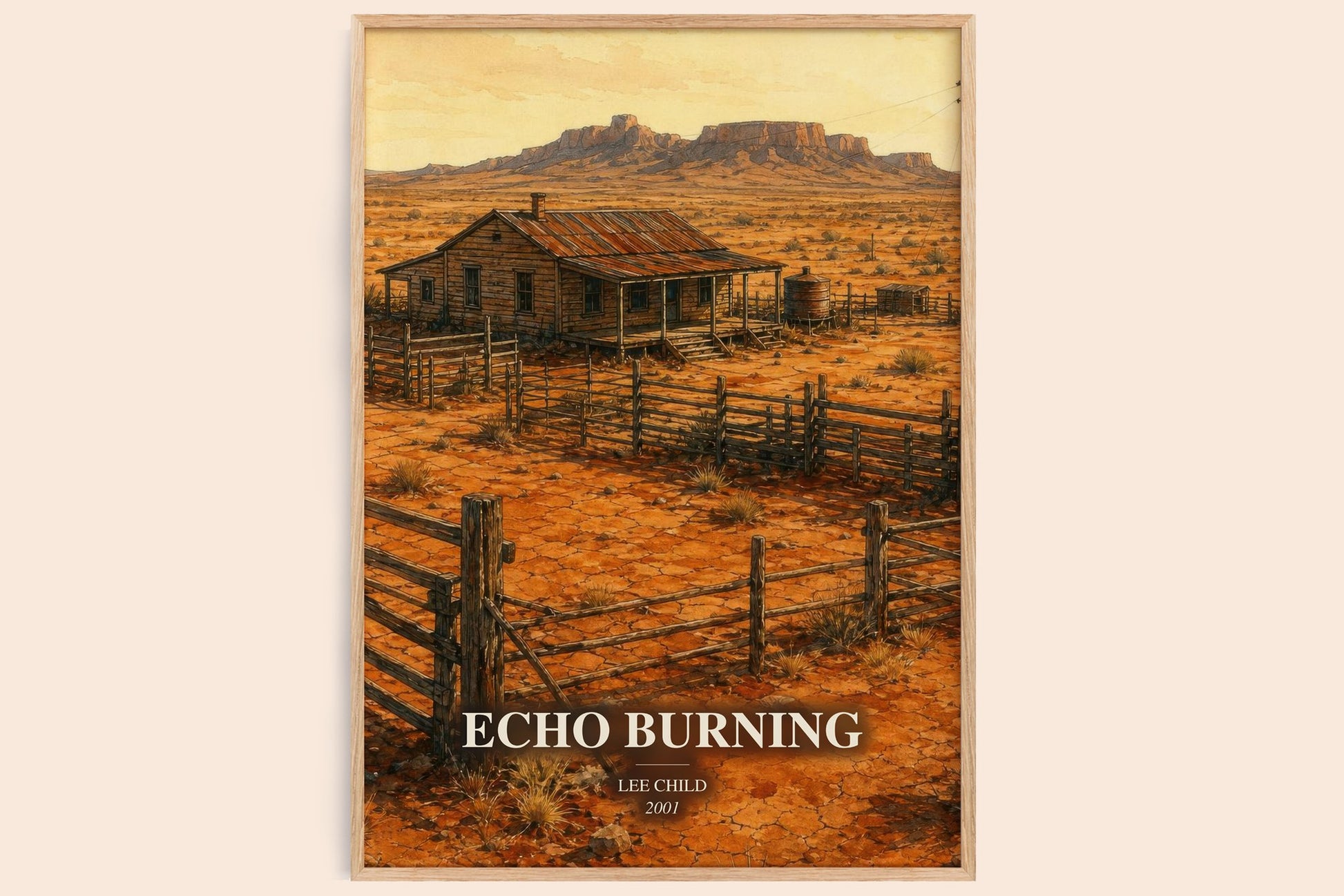 Echo Burning watercolour book poster by Lee Child – framed literary art print