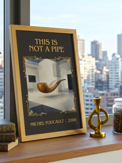 This Is Not a Pipe Classic Book Art Print by Michel Foucault – framed print on a city-view windowsill