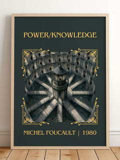 Power/knowledge Classic Book Art Print by Michel Foucault – framed print leaning on a wooden floor