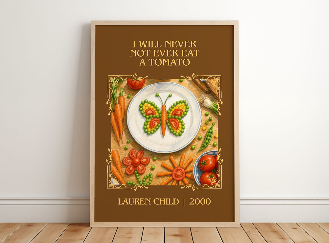 I will never not ever eat a tomato Classic Book Art Print by L. Child – framed print leaning on a wooden floor