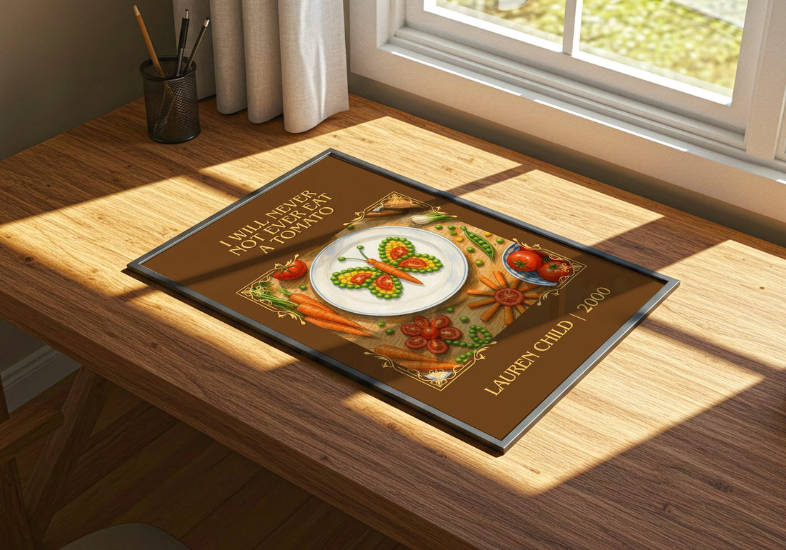I will never not ever eat a tomato Classic Book Art Print by L. Child – print on a sunlit desk