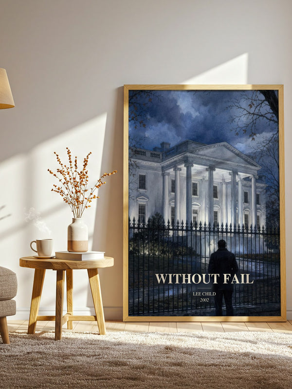 Without Fail watercolour print in frame leaning in hallway – thriller wall art