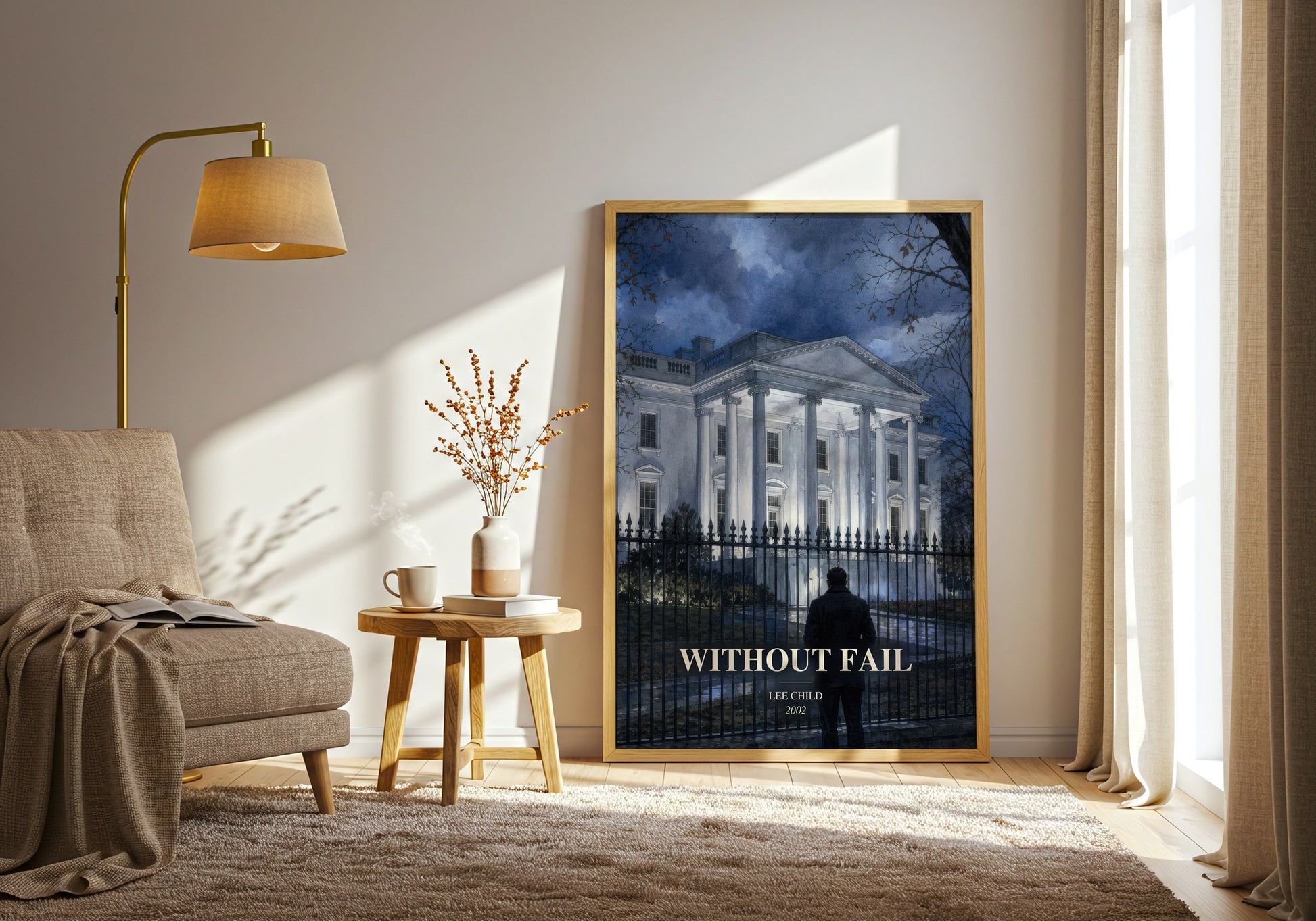Without Fail watercolour print in frame leaning in hallway – thriller wall art
