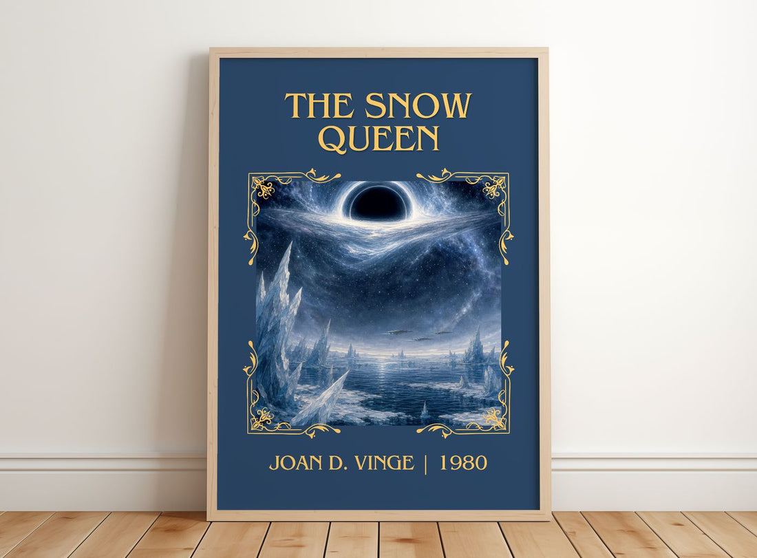 The Snow Queen Classic Book Art Print by Joan D. Vinge – framed print leaning on a wooden floor