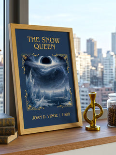 The Snow Queen Classic Book Art Print by Joan D. Vinge – framed print on a city-view windowsill