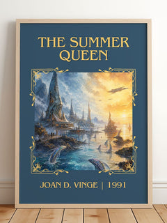The Summer Queen Classic Book Art Print by Joan D. Vinge – framed print leaning on a wooden floor