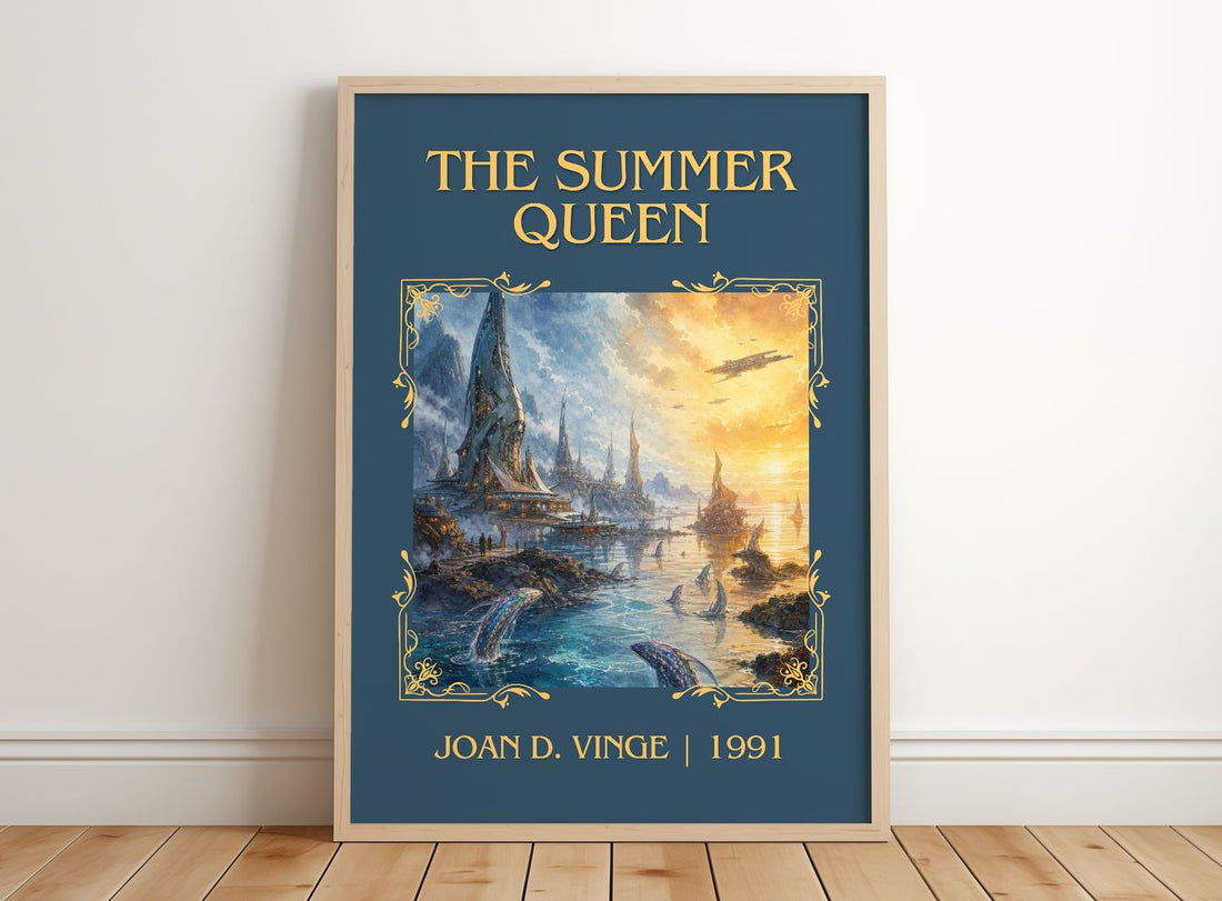 The Summer Queen Classic Book Art Print by Joan D. Vinge – framed print leaning on a wooden floor