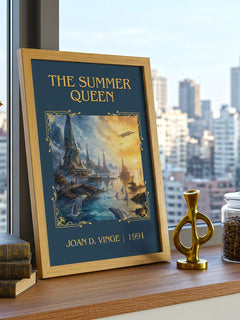 The Summer Queen Classic Book Art Print by Joan D. Vinge – framed print on a city-view windowsill