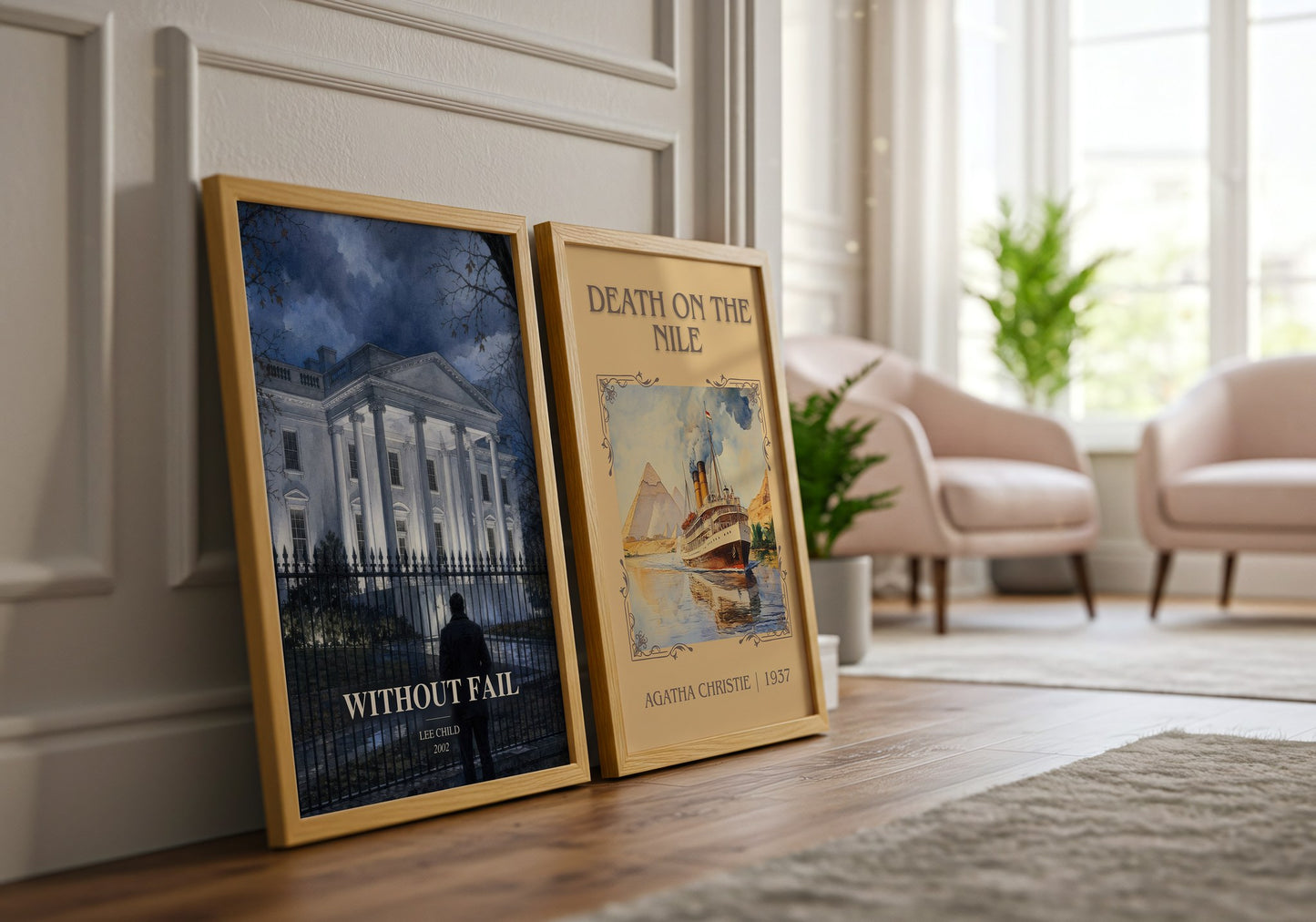 Without Fail watercolour print framed by window – literary home decor