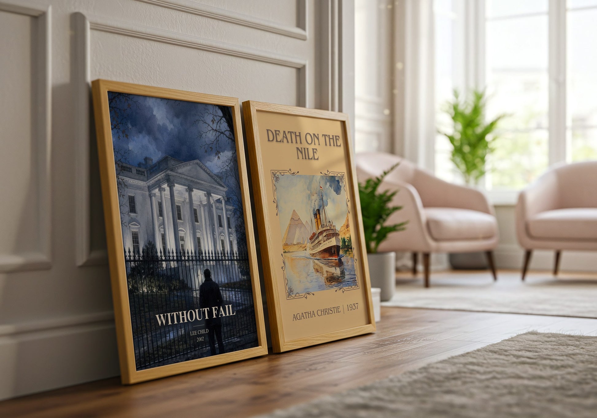 Without Fail watercolour print framed by window – literary home decor