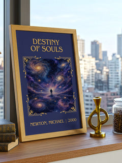 Destiny of souls Classic Book Art Print by Newton, Michael – framed print on a city-view windowsill