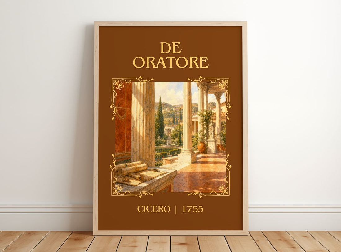 De oratore Classic Book Art Print by Cicero – framed print leaning on a wooden floor