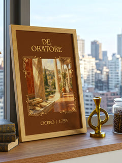 De oratore Classic Book Art Print by Cicero – framed print on a city-view windowsill