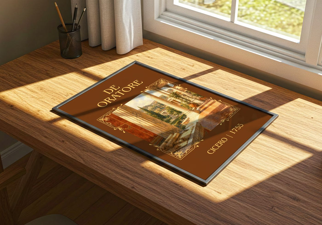 De oratore Classic Book Art Print by Cicero – print on a sunlit desk