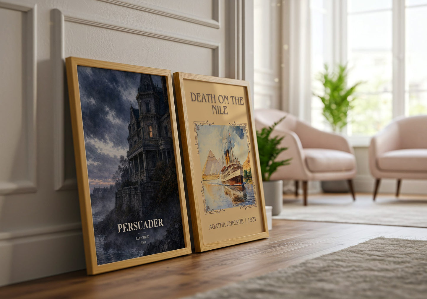 Persuader watercolour print framed by window – literary home decor