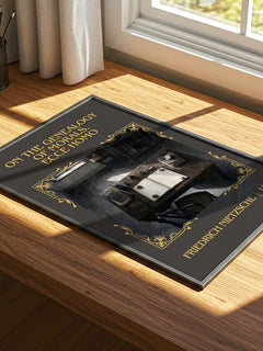 On the genealogy of morals.  Ecce Homo Classic Book Art Print by Friedrich Nietzsche – print on a sunlit desk
