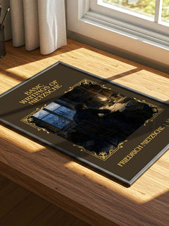 Basic writings of Nietzsche Classic Book Art Print by F. Nietzsche – print on a sunlit desk