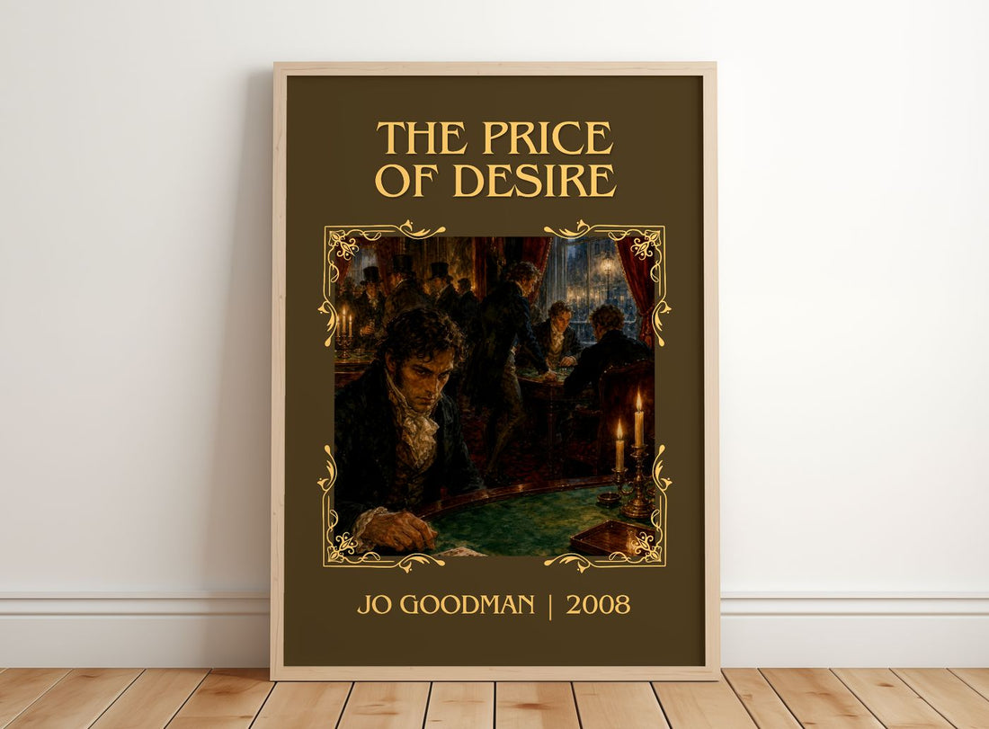 The Price of Desire Classic Book Art Print by Jo Goodman – framed print leaning on a wooden floor