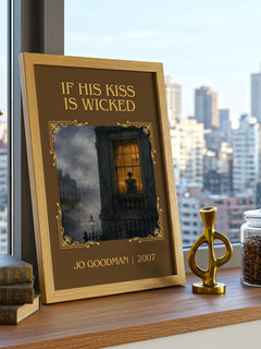 If his kiss is wicked Classic Book Art Print by Jo Goodman – framed print on a city-view windowsill
