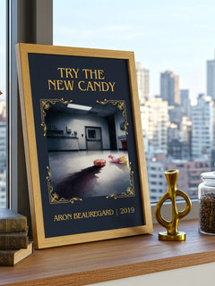 Try the New Candy Classic Book Art Print by Aron Beauregard – framed print on a city-view windowsill